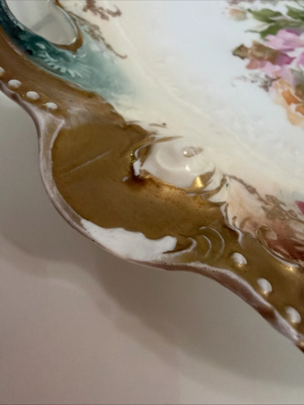 Floral Porcelain Serving Tray with Gold Trim